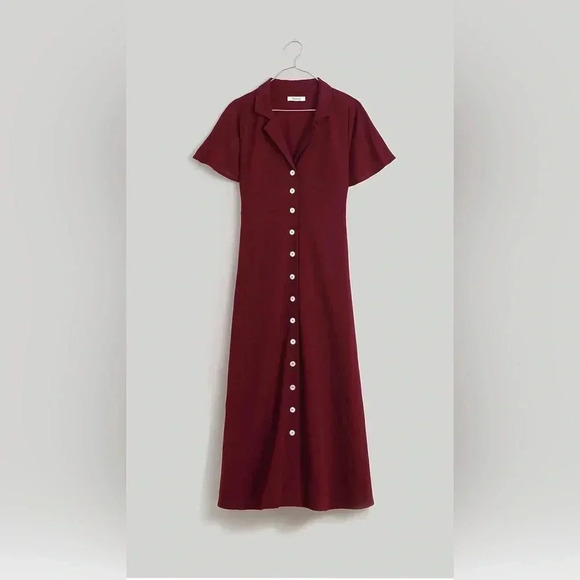 Madewell Dress Size 10 Button Front Crinkle Cotton Midi Dress - Picture 2 of 2